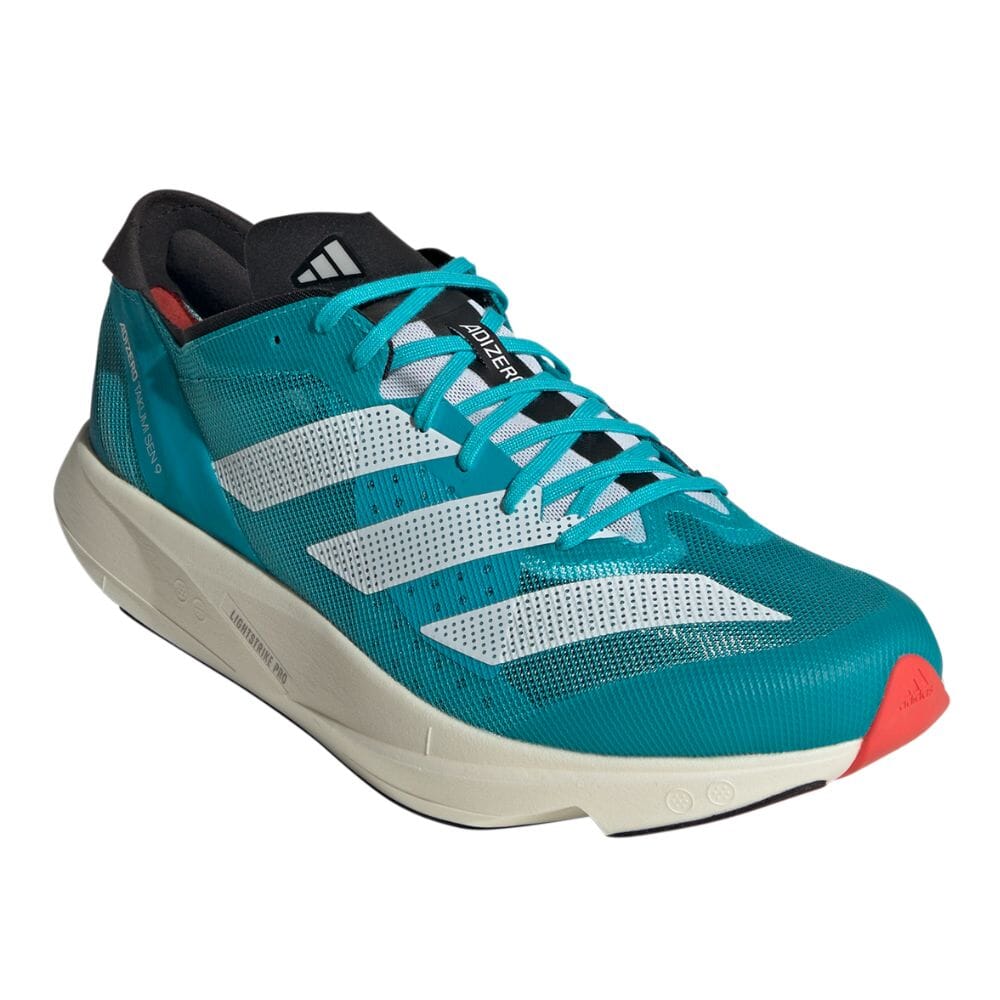 Adidas Adizero Takumi Sen 9 Shoes - BlackToe Running#colour_cloud-white-core-black-lucid-cyan