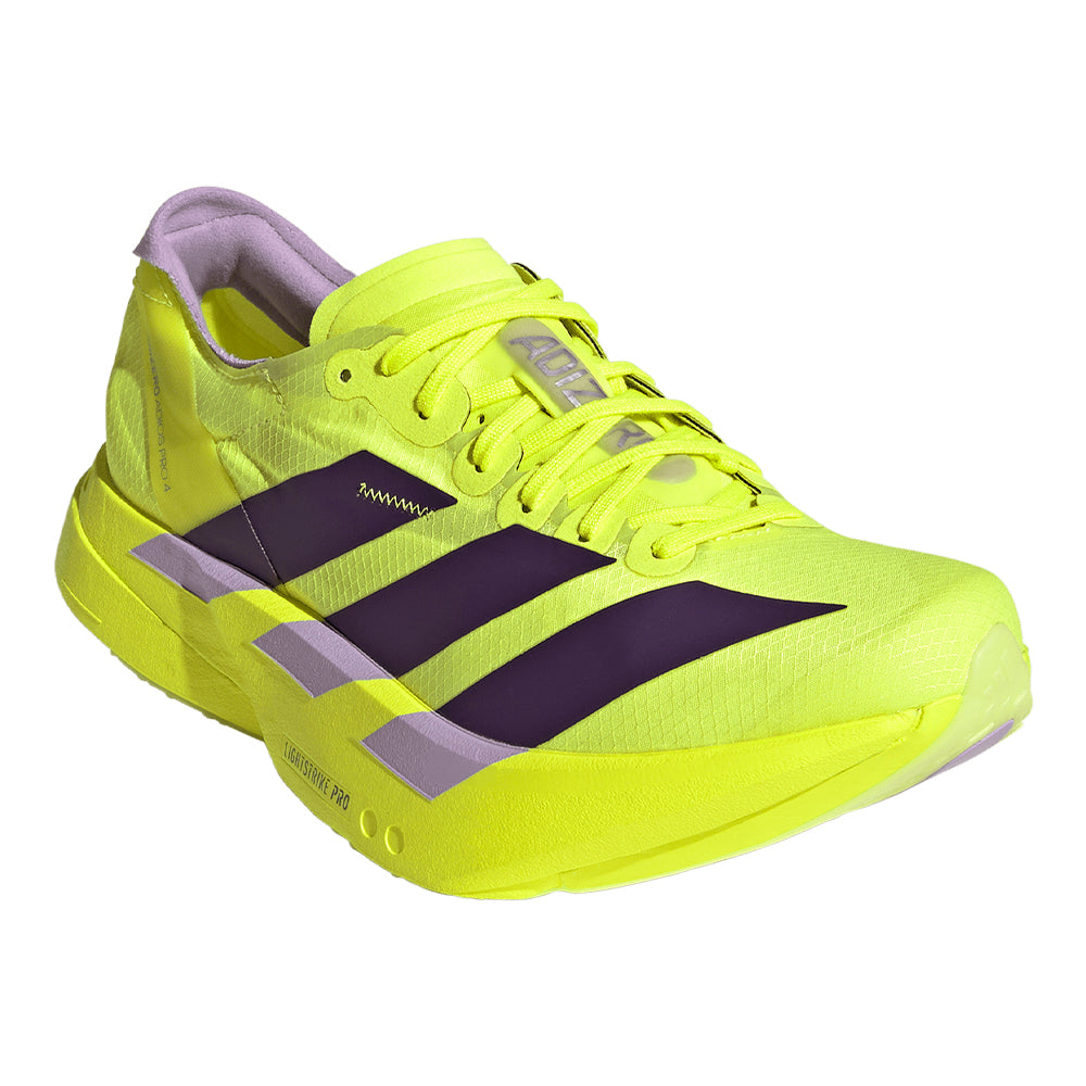 Adidas Women's Adizero Adios Pro 4 - BlackToe Running#colour_solar-yellow-aurora-plum-powder-plum