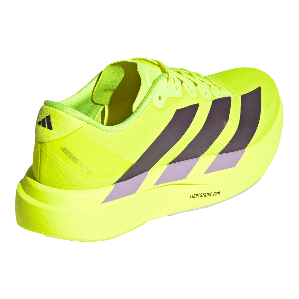Adidas Men's Adizero Evo SL Woven - BlackToe Running#colour_solar-yellow-aurora-plum-powder-plum