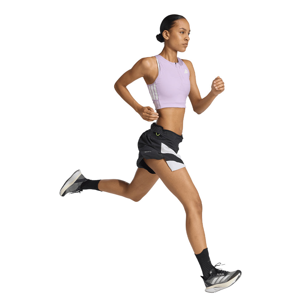 Adidas Women's Adizero Running Gel Pocket Crop Top - BlackToe Running#colour_power-plum