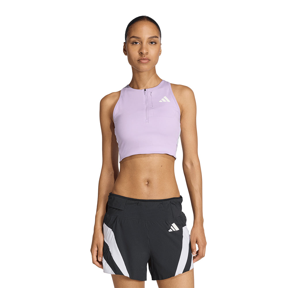Adidas Women's Adizero Running Gel Pocket Crop Top - BlackToe Running#colour_power-plum