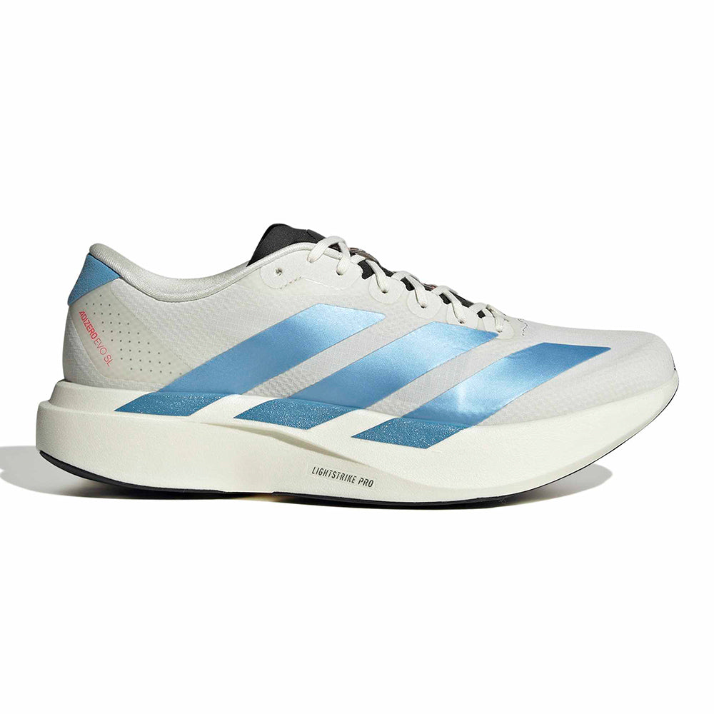 Adidas Men's Adizero Evo SL Woven - BlackToe Running#colour_off-white-light-blue-bright-red