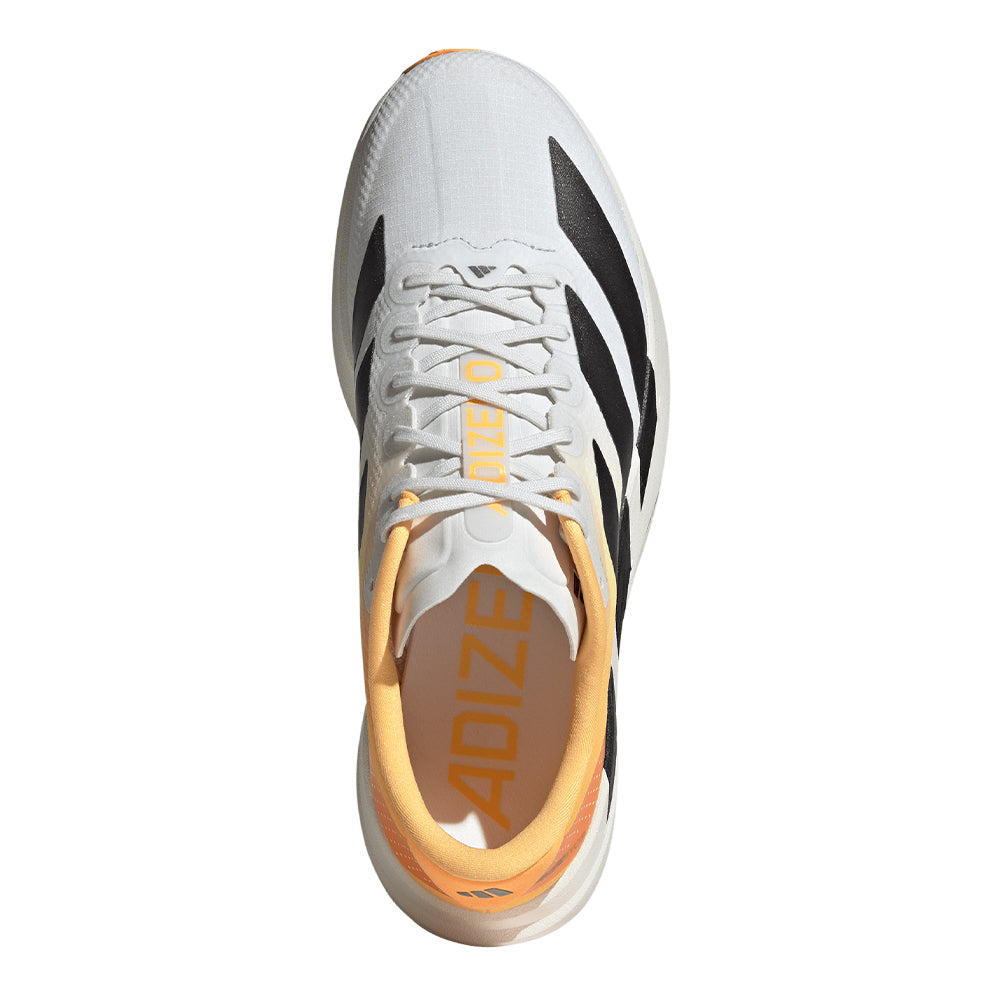 Adidas Men's Adizero Evo SL Woven - BlackToe Running#colour_crystal-white-lucid-tangerine-iron-metallic