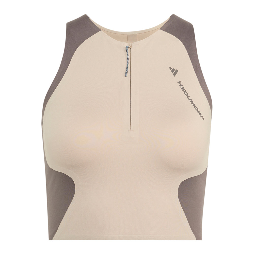 Adidas Women's Running X Hermanos Koumori Crop Top - BlackToe Running#colour_wonder-beige-charcoal