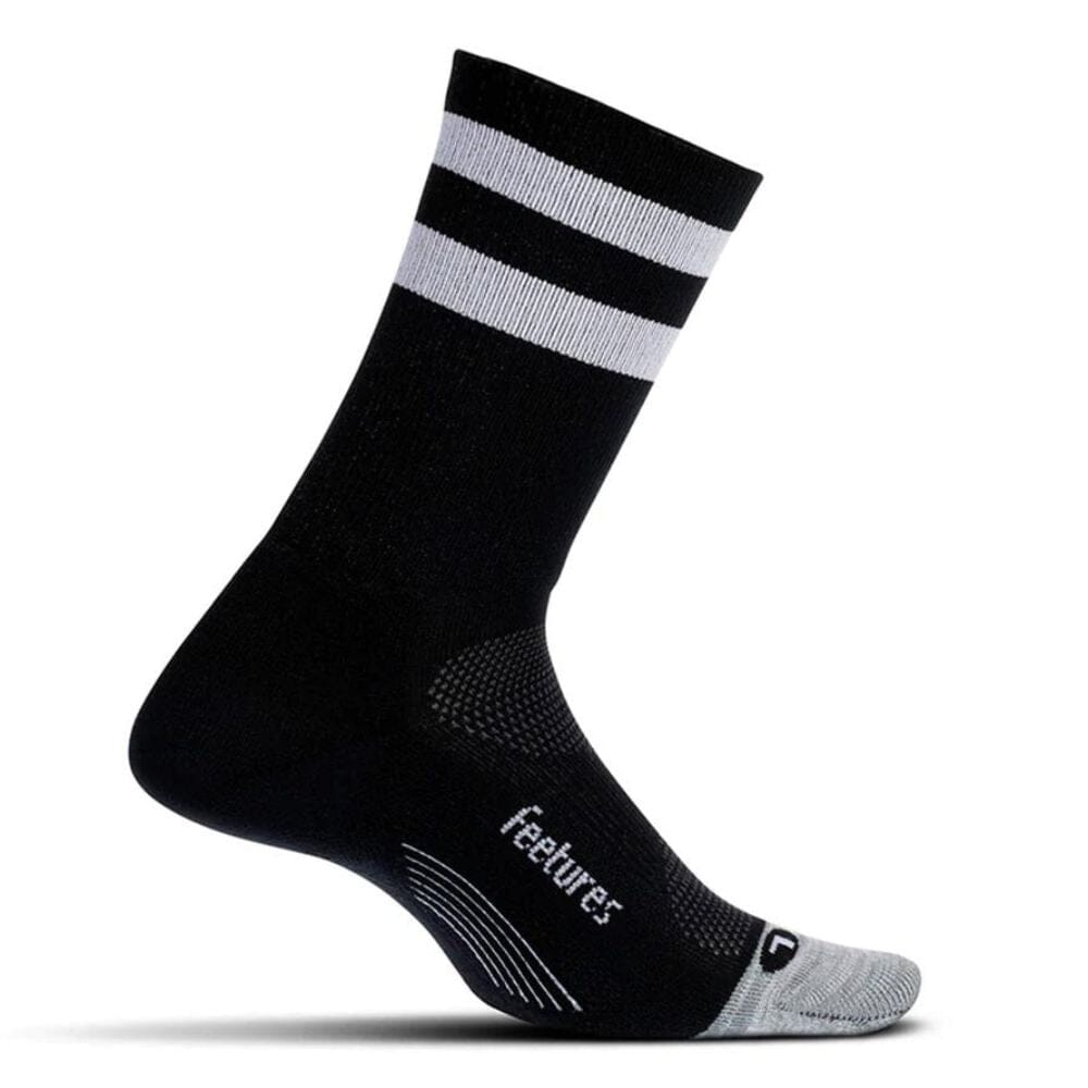 Feetures Elite Light Cushion Mini Crew Sock - BlackToe Running#colour_black-high-top-stripe