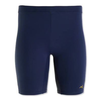 Tracksmith Men's Turnover Half Tights Men's Bottoms - BlackToe Running#colour_navy-gold-hare
