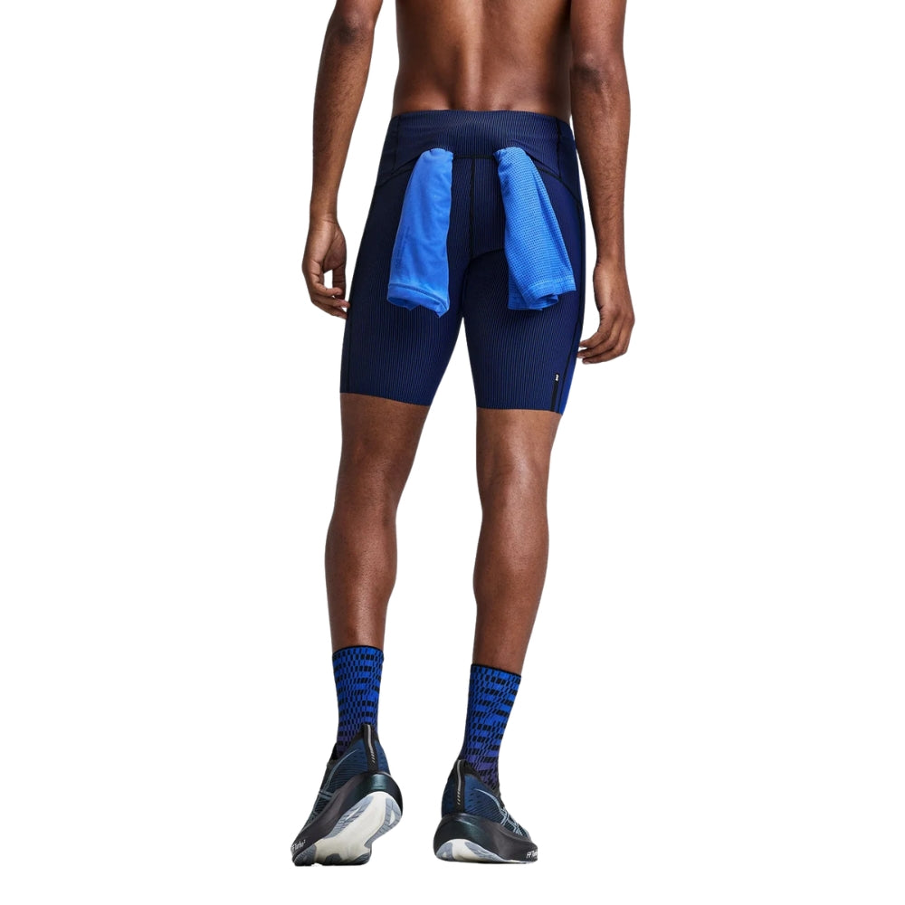 Bandit Running Men's Striped Cadence™ Half Tights - BlackToe Running#colour_black-bauhaus-blue