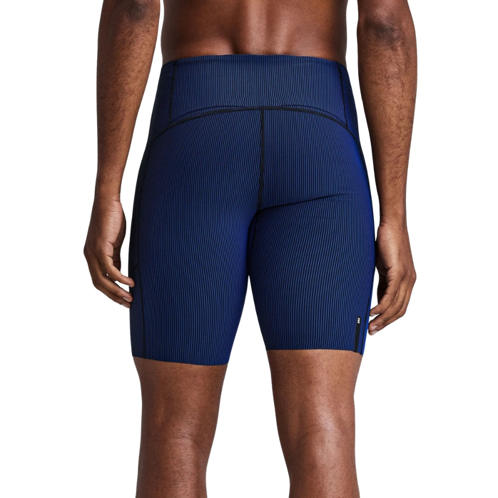 Bandit Running Men's Striped Cadence™ Half Tights - BlackToe Running#colour_black-bauhaus-blue