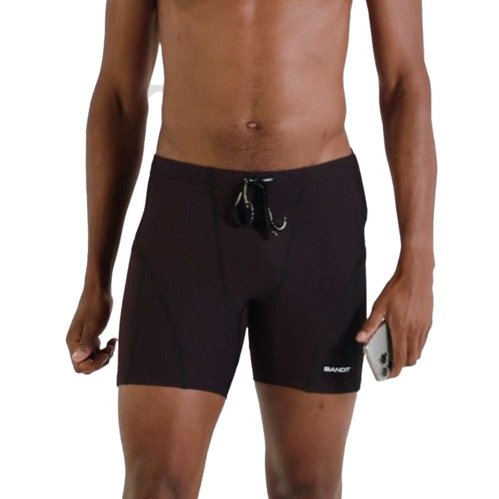 Bandit Running Striped Cadence 7 Pocket Quarter Tights - BlackToe Running#colour_black-fig