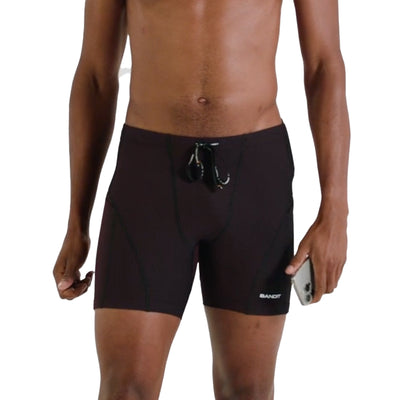 Bandit Running Striped Cadence 7 Pocket Quarter Tights - BlackToe Running#colour_black-fig