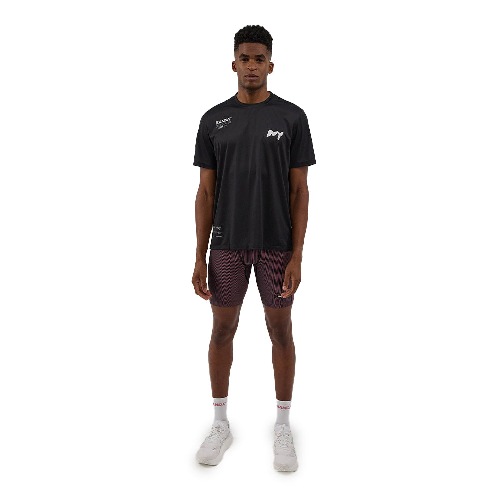 Bandit Running Men's Striped Cadence 7 Pocket Half Tights - BlackToe Running#colour_black-mauve