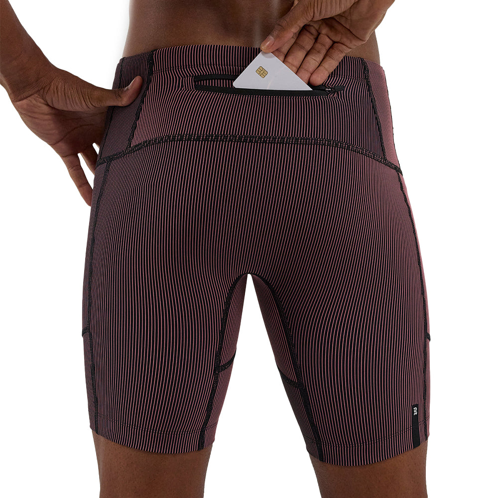 Bandit Running Men's Striped Cadence 7 Pocket Half Tights - BlackToe Running#colour_black-mauve