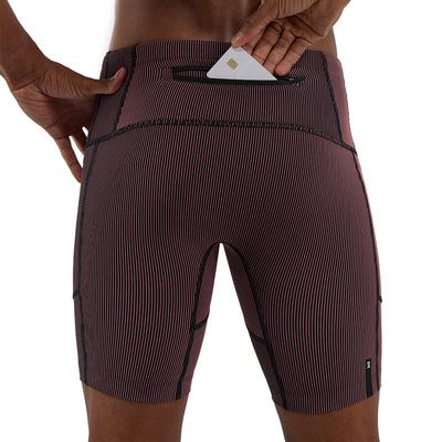 Bandit Running Men's Striped Cadence 7 Pocket Half Tights - BlackToe Running#colour_black-mauve