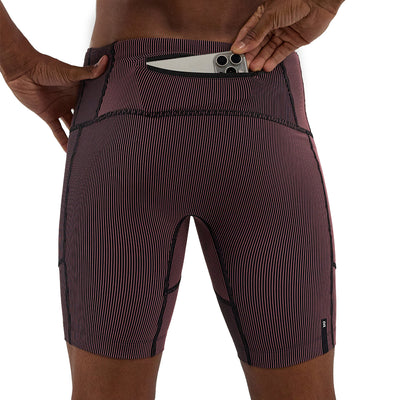 Bandit Running Men's Striped Cadence 7 Pocket Half Tights - BlackToe Running#colour_black-mauve