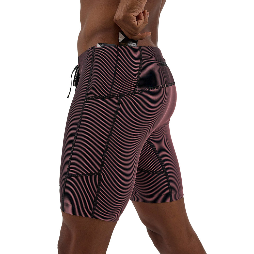 Bandit Running Men's Striped Cadence 7 Pocket Half Tights - BlackToe Running#colour_black-mauve