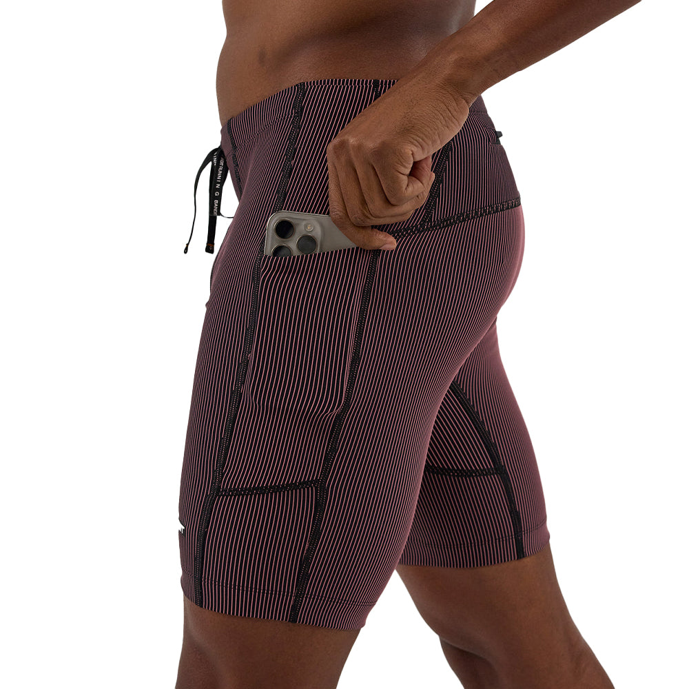 Bandit Running Men's Striped Cadence 7 Pocket Half Tights - BlackToe Running#colour_black-mauve