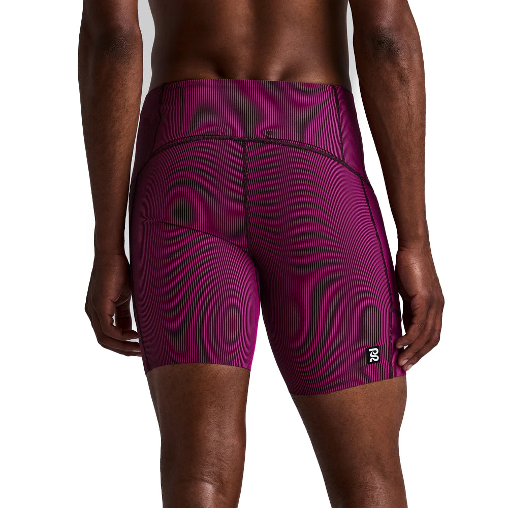 Bandit Running Striped Cadence 7 Pocket Quarter Tights - BlackToe Running#colour_espresso-azalea
