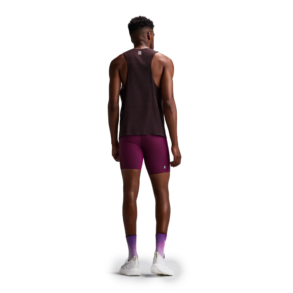 Bandit Running Striped Cadence 7 Pocket Quarter Tights - BlackToe Running#colour_espresso-azalea