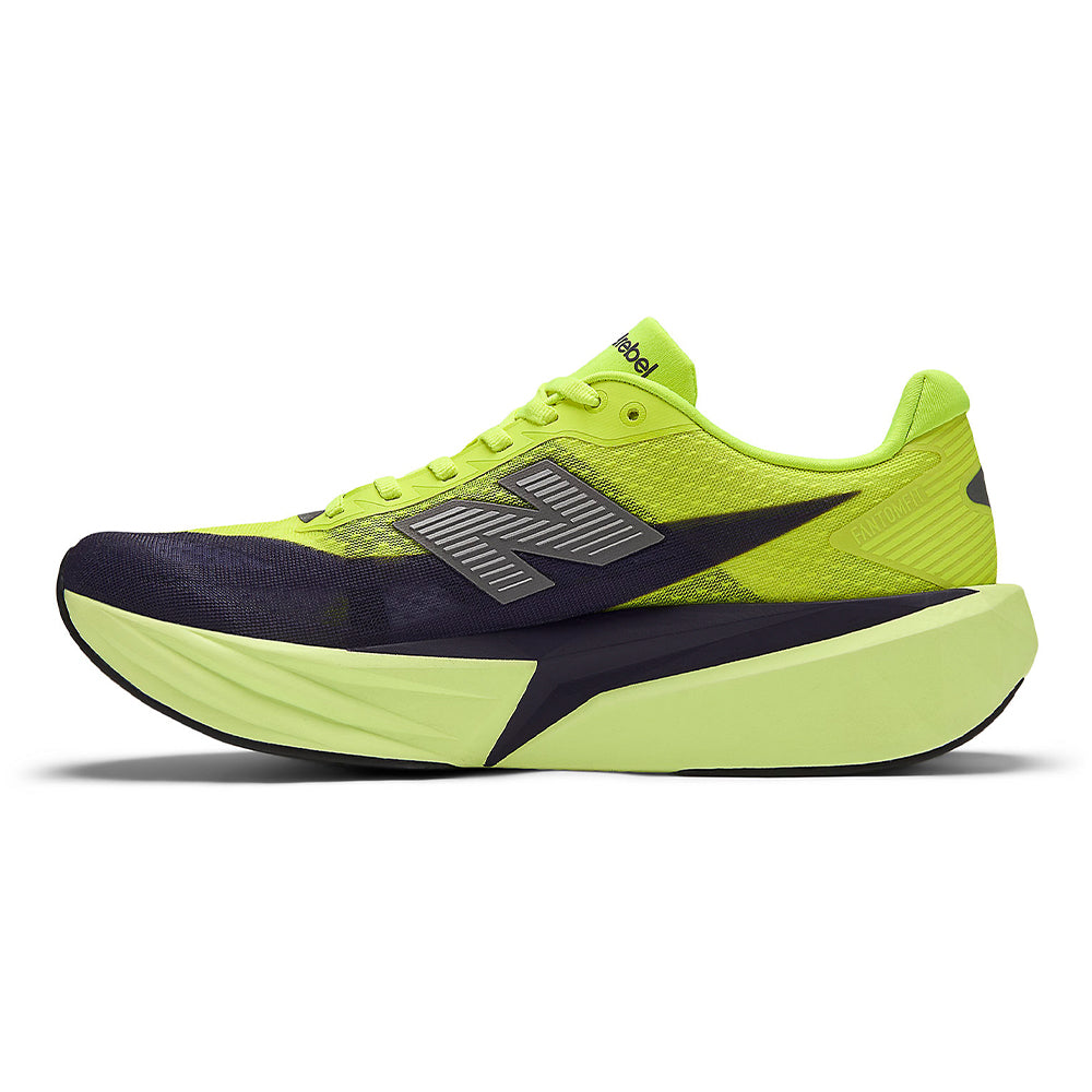 New Balance Men's FuelCell Rebel v5 - Black Toe Running#colour_alkaline-green-boysenberry