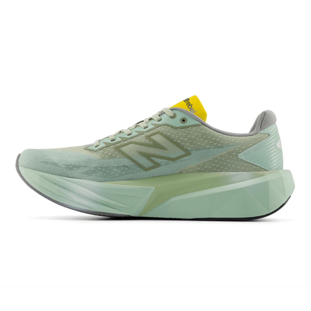 New Balance Men's FuelCell Rebel v5 - Black Toe Running#colour_garter-snake-mosaic-green-ginger-lemon