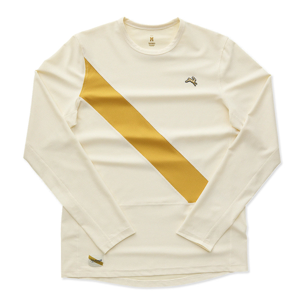 Tracksmith Men's Van Cortlandt Long Sleeve Men's Tops - BlackToe Running#colour_ivory-narcissus