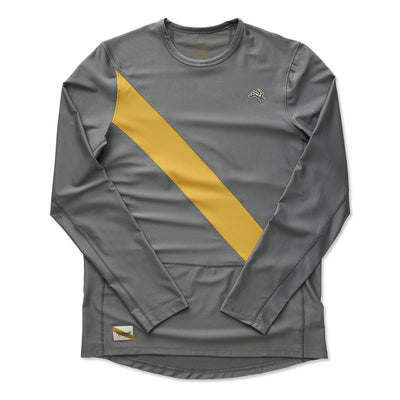 Tracksmith Men's Van Cortlandt Long Sleeve Men's Tops - BlackToe Running#colour_seona-sage-honey-gold