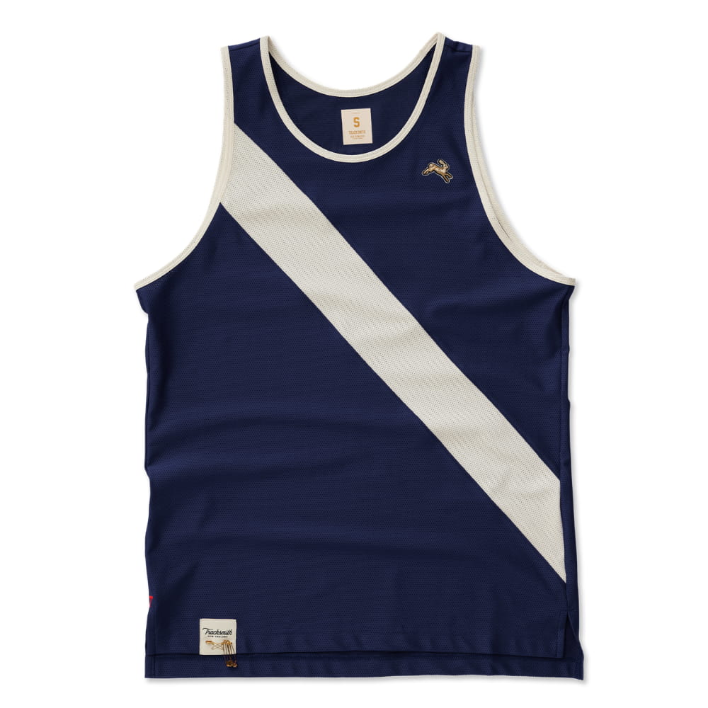 Tracksmith Men's Van Cortlandt Singlet - BlackToe Running#colour_navy-ivory-with-lining