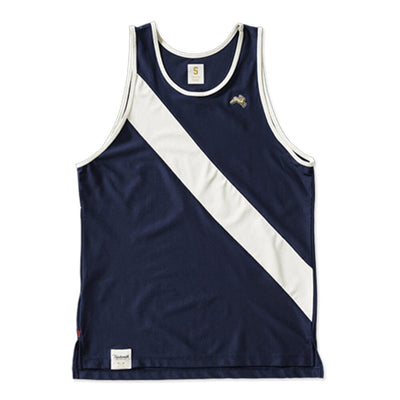 Tracksmith Men's Van Cortlandt Singlet - BlackToe Running#colour_navy-ivory-with-lining