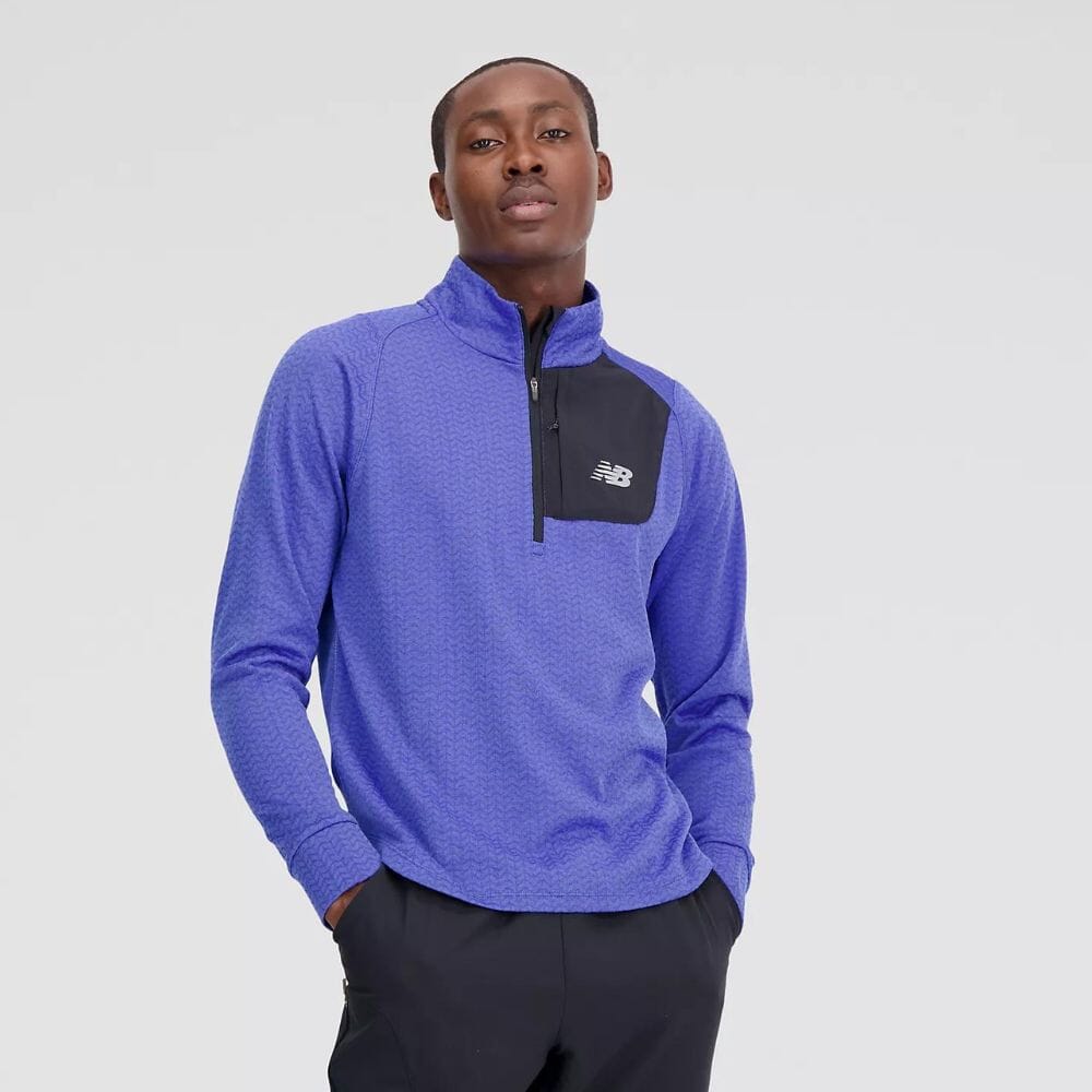 New Balance Men's Heat Grid Half Zip Men's Tops - BlackToe Running#colour_marine-blue-heather