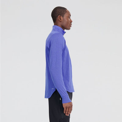 New Balance Men's Heat Grid Half Zip Men's Tops - BlackToe Running#colour_marine-blue-heather