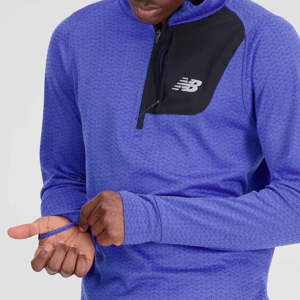New Balance Men's Heat Grid Half Zip Men's Tops - BlackToe Running#colour_marine-blue-heather