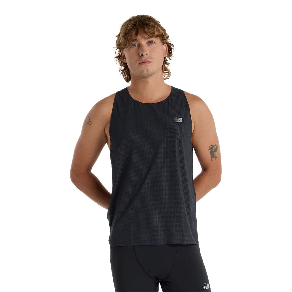 New Balance Men's Race Day Ultra Light Singlet - BlackToe Running#colour_black