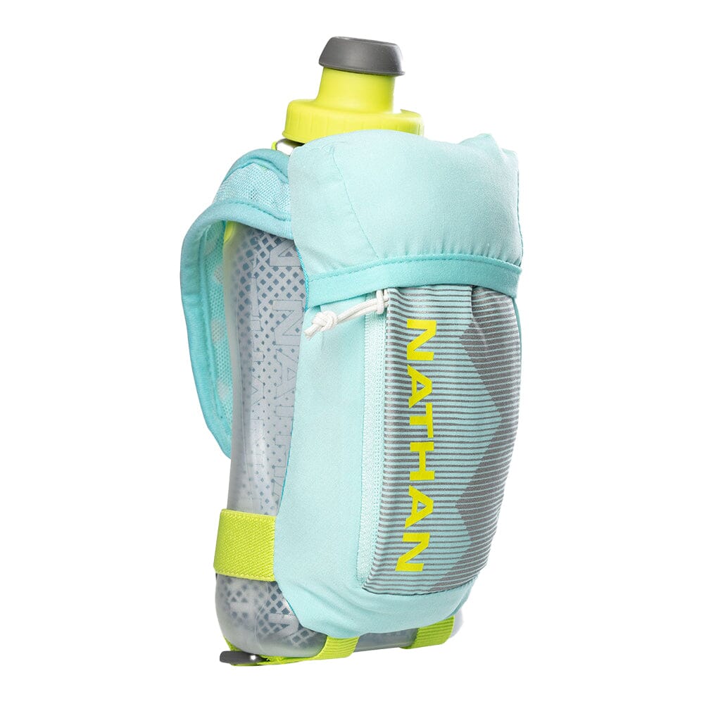 Nathan QuickSqueeze 12oz Insulated Handheld Hydration Systems - BlackToe Running#colour_breezy-blue-finish-lime