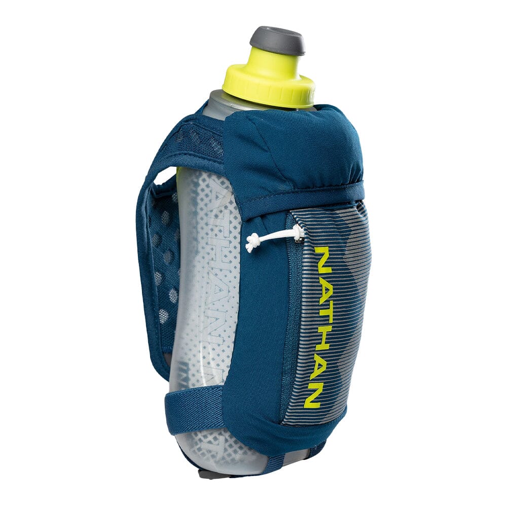 Nathan QuickSqueeze 18oz Insulated Handheld - BlackToe Running#colour_Marine-Blue-Finish-Lime