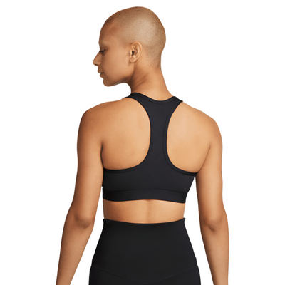 Nike Women's Dri-Fit Swoosh Medium Support Sports Bra - BlackToe Running#colour_black-white