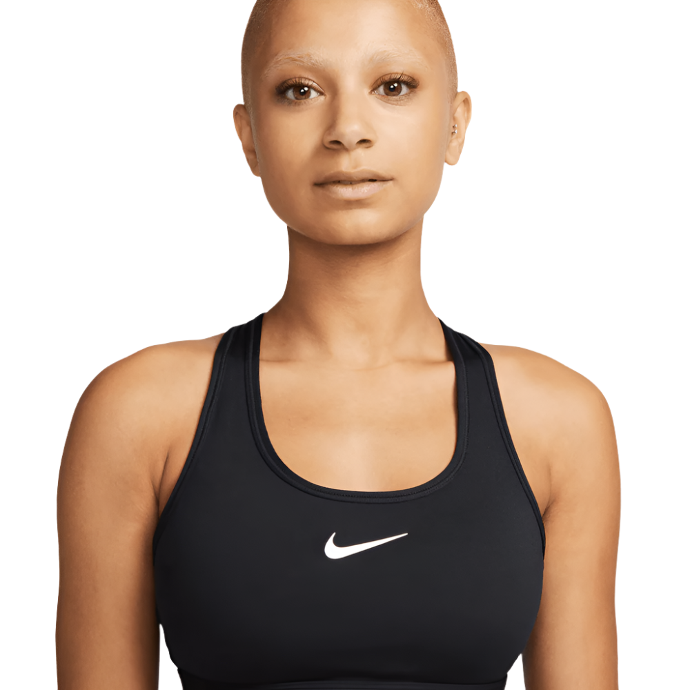 Nike Women's Dri-Fit Swoosh Medium Support Sports Bra - BlackToe Running#colour_black-white