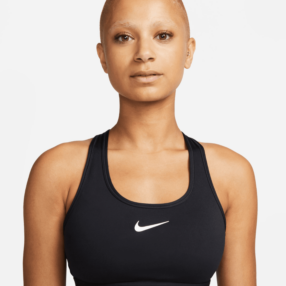 Nike Women's Dri-Fit Swoosh Medium Support Sports Bra - BlackToe Running#colour_black-white