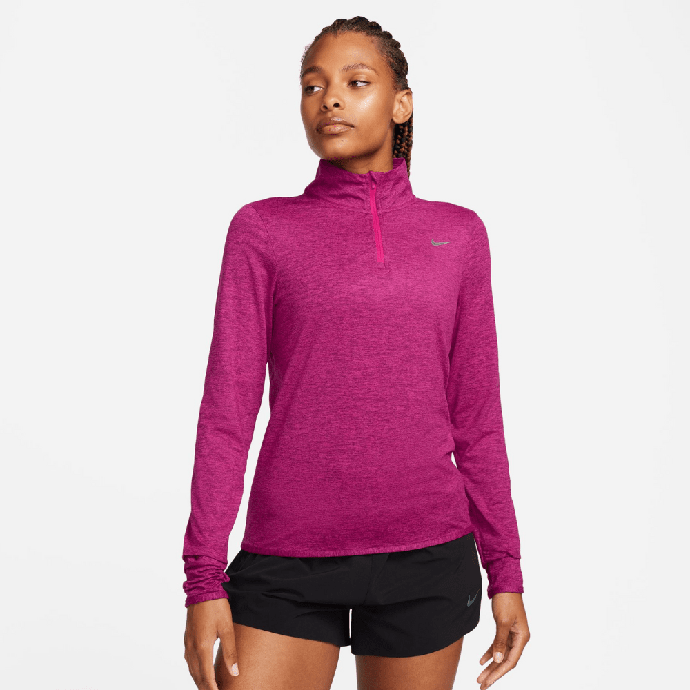 Nike Women's Dri-FIT Swift Element UV Half-ZIp - BlackToe Running#colour_fireberry-bordeaux