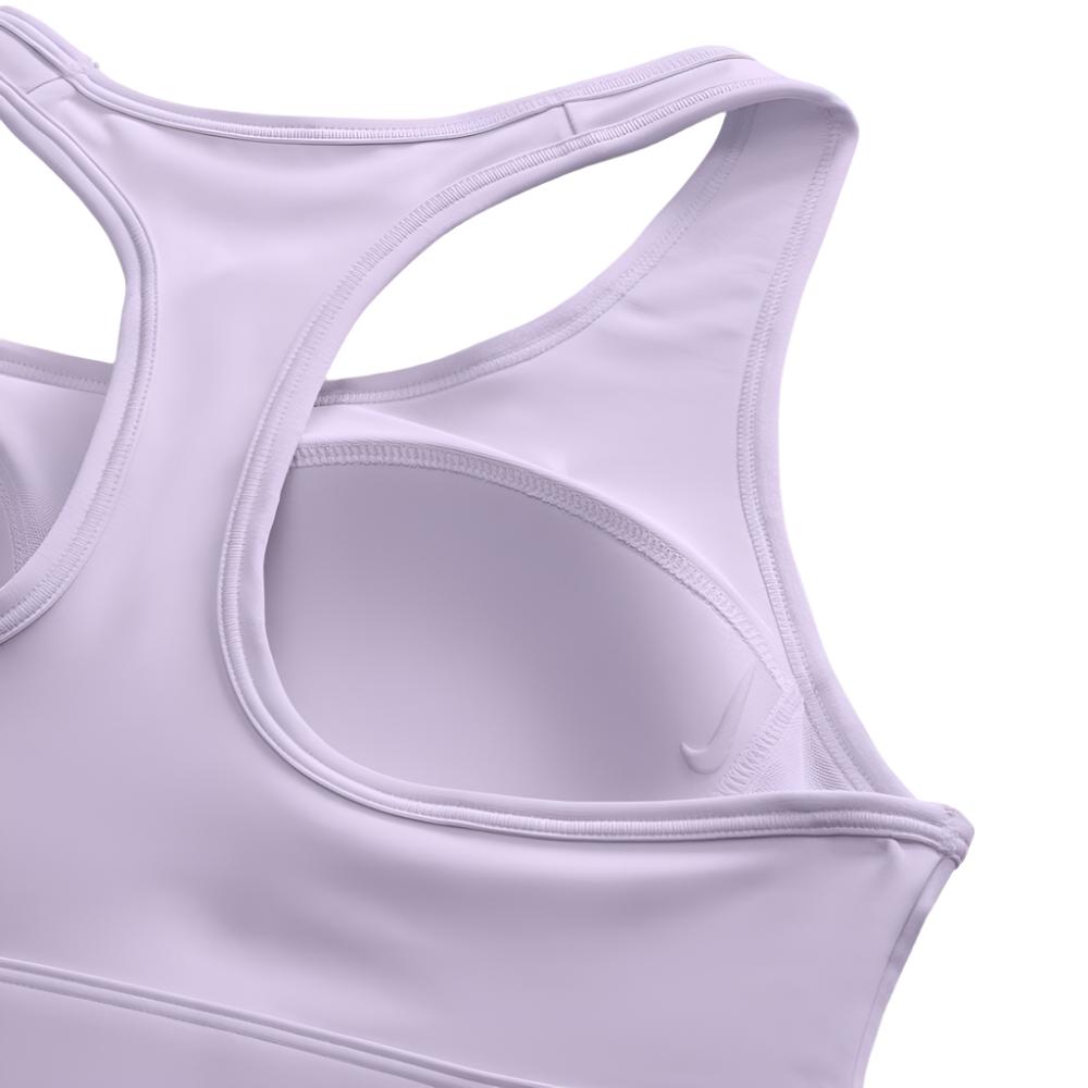 Nike Women's Dri-Fit Swoosh Medium Support Sports Bra - BlackToe Running#colour_lilac-bloom-white