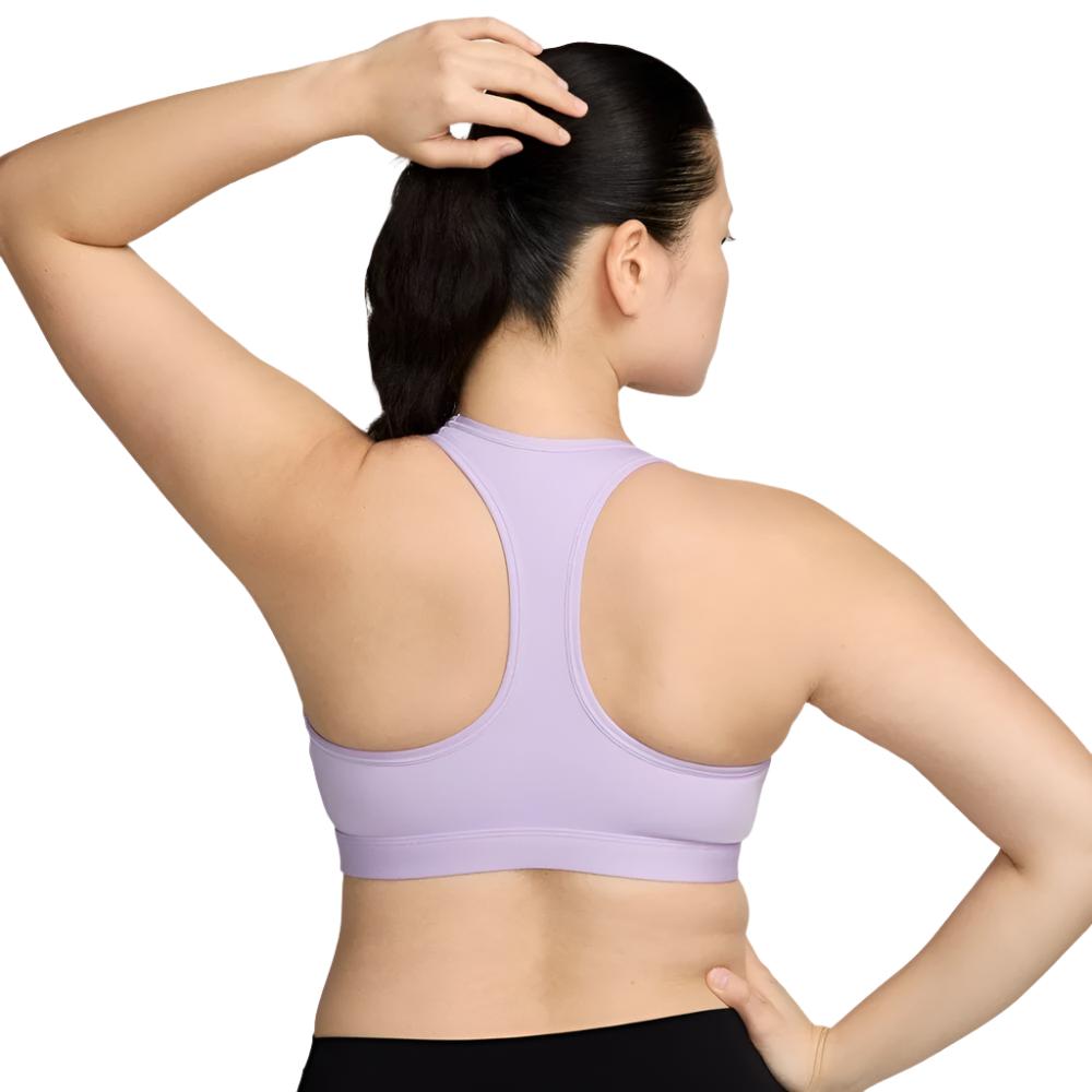 Nike Women's Dri-Fit Swoosh Medium Support Sports Bra - BlackToe Running#colour_lilac-bloom-white