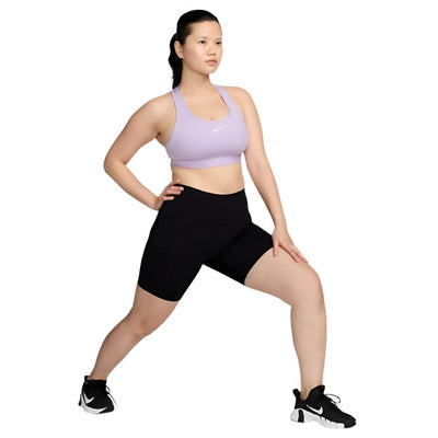Nike Women's Dri-Fit Swoosh Medium Support Sports Bra - BlackToe Running#colour_lilac-bloom-white