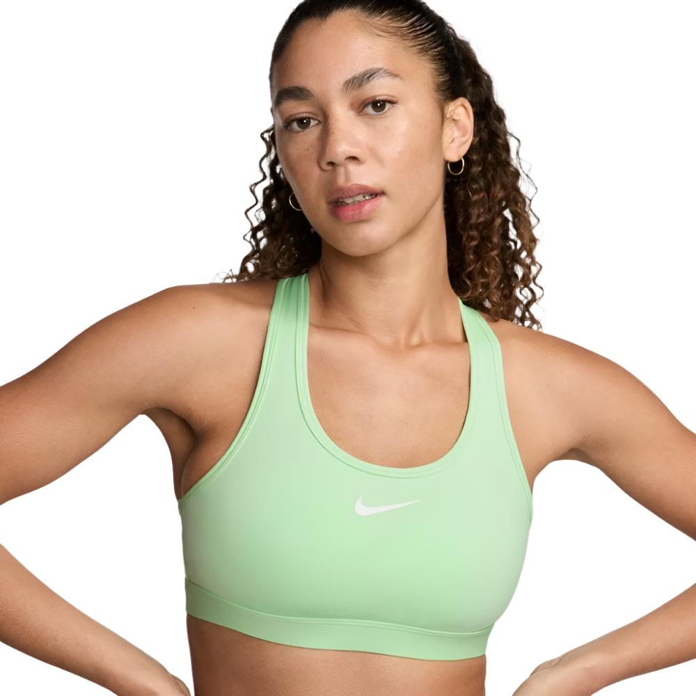 Nike Women's Dri-Fit Swoosh Medium Support Sports Bra - BlackToe Running#colour_vapor-green-white