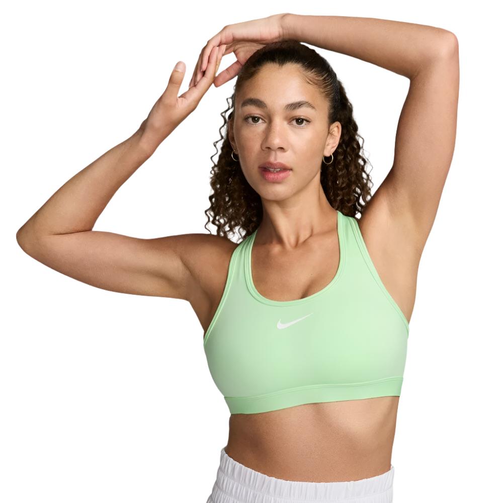 Nike Women's Dri-Fit Swoosh Medium Support Sports Bra - BlackToe Running#colour_vapor-green-white