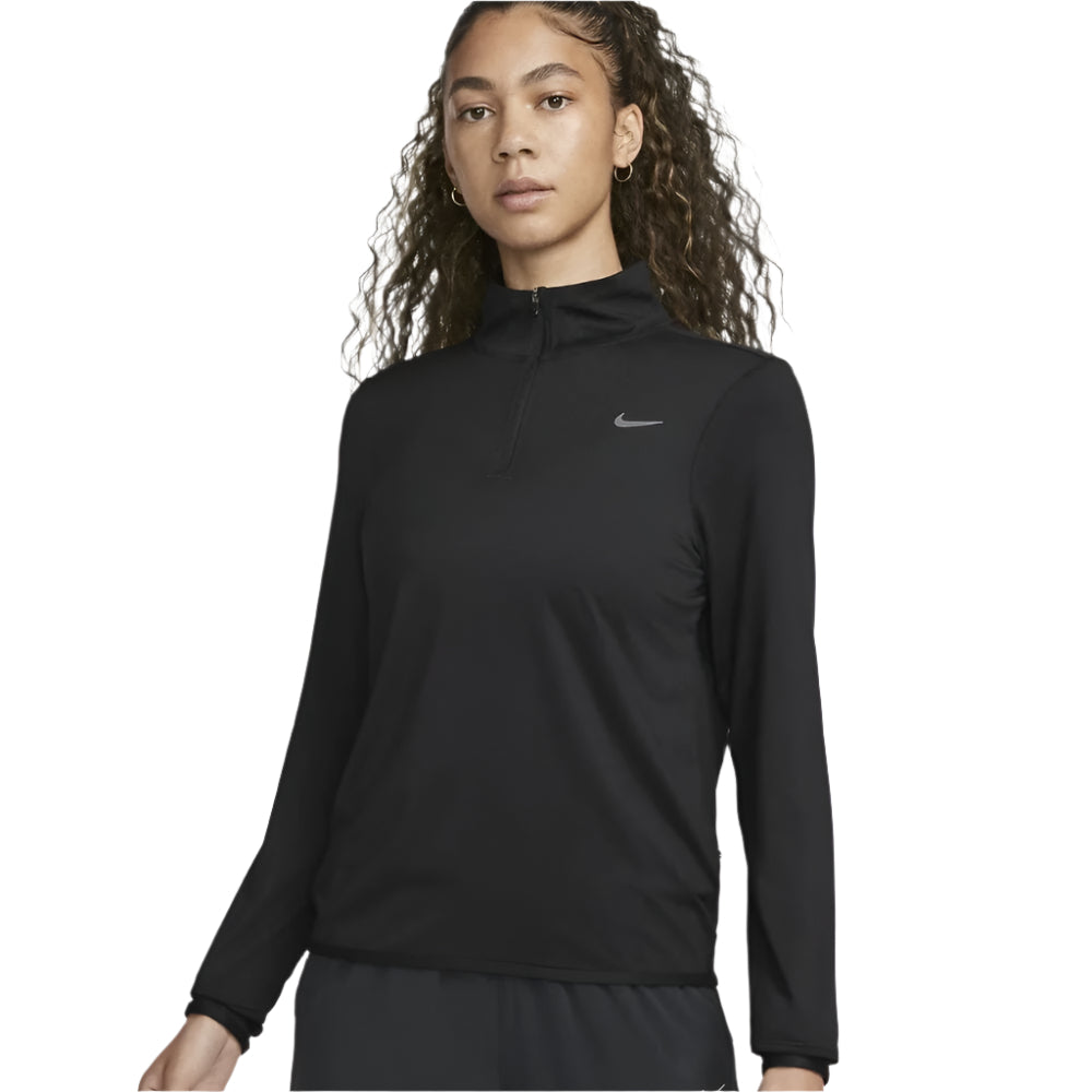 Nike Women's Dri-FIT Swift Element UV Half-ZIp - BlackToe Running#colour_black-reflective-silver
