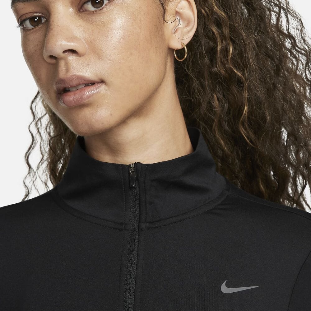 Nike Women's Dri-FIT Swift Element UV Half-ZIp - BlackToe Running#colour_black-reflective-silver