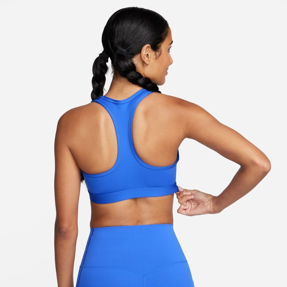 Nike Women's Dri-Fit Swoosh Medium Support Sports Bra - BlackToe Running#colour_hyper-royal-white