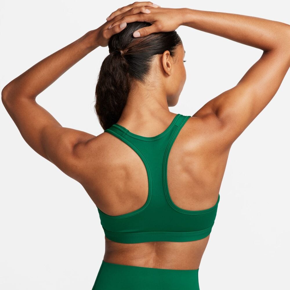 Nike Women's Dri-Fit Swoosh Medium Support Sports Bra - BlackToe Running#colour_malachite-white