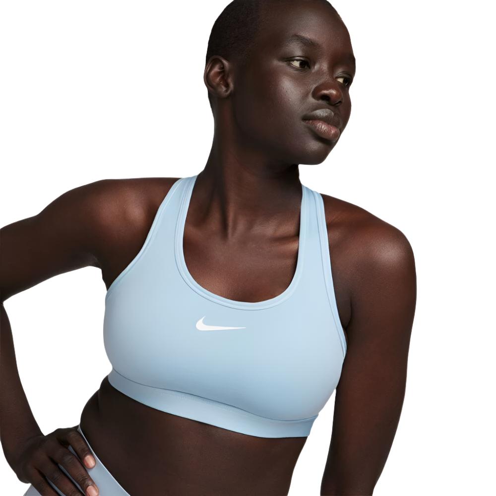 Nike Women's Dri-Fit Swoosh Medium Support Sports Bra - BlackToe Running#colour_armory-blue-white