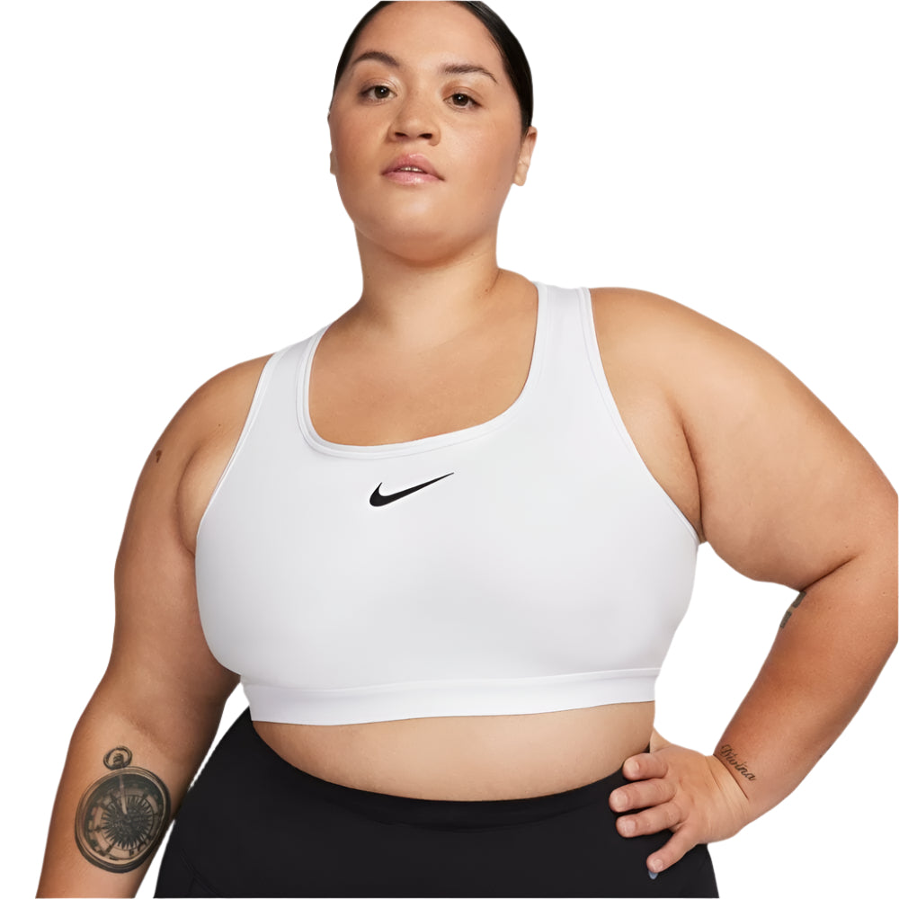 Nike Women's Dri-Fit Swoosh High-Support Sports Bra - BlackToe Running#colour_white-white-black