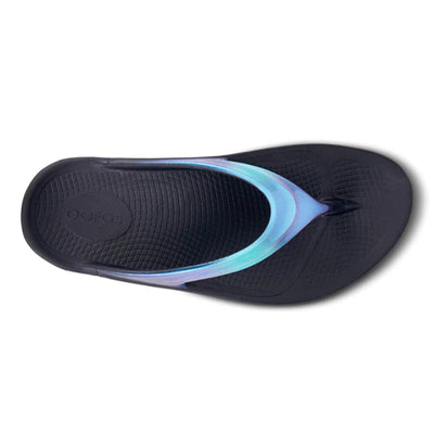 Oofos Women's OOlala Sandal - BlackToe Running#colour_atlantis